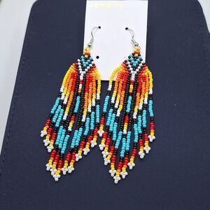 Beaded earrings dangle fringe Tribal ethnic statement jewelry